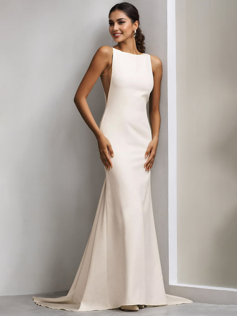2026 Bridal Dresses for Women White A-Line Jewel Neck Sleeveless Floor-Length Elegant Satin Formal Wedding Gowns