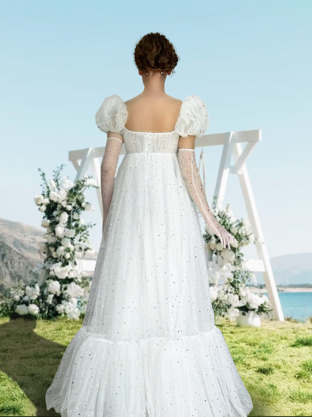 A-Line/Princess V-Neck Short Sleeves Floor-Length Long Formal Prom Dresses With Ruffles