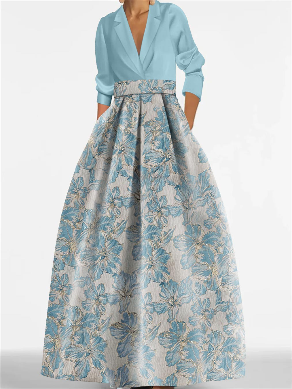 A-Line/Princess Shirt Collar 3/4 Sleeves Printed Flower Mother of the Bride & Groom Dresses