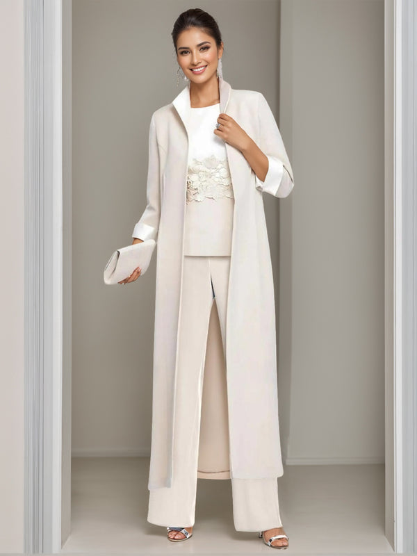 3 piece mother of the bride pantsuit with lace jacket