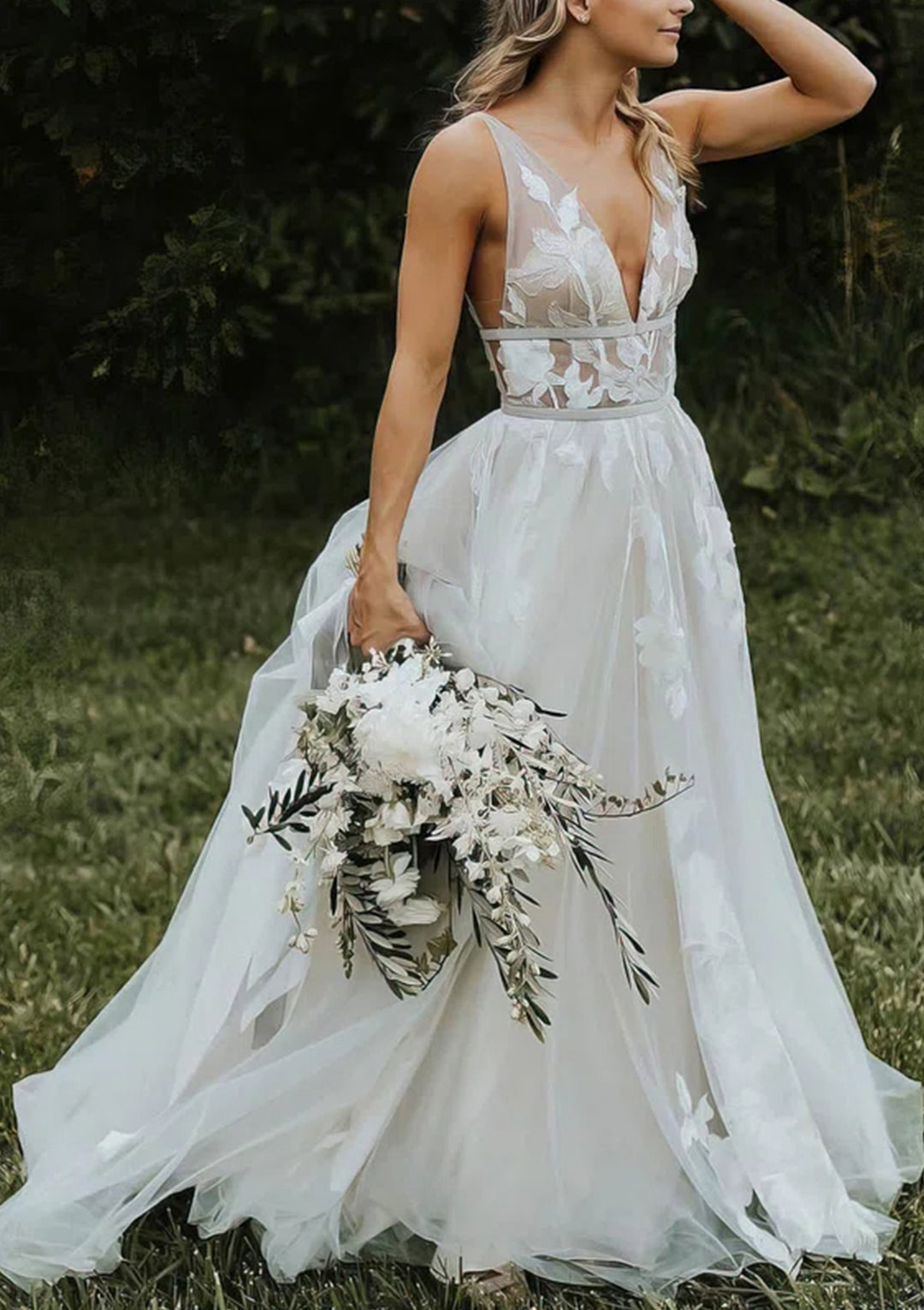 Princess V-Neck Floor-length Wedding Dress