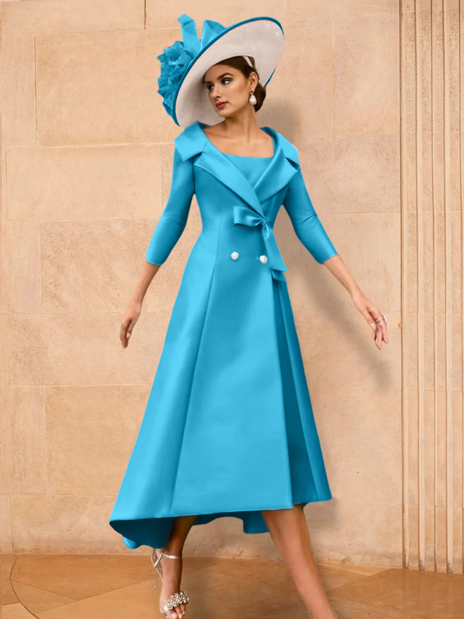 Cicinia Plus Size Mulberry Mother Of The Bride Dress With Bowknot Long Satin A-line Off The Shoulder Ankle Length main image 1