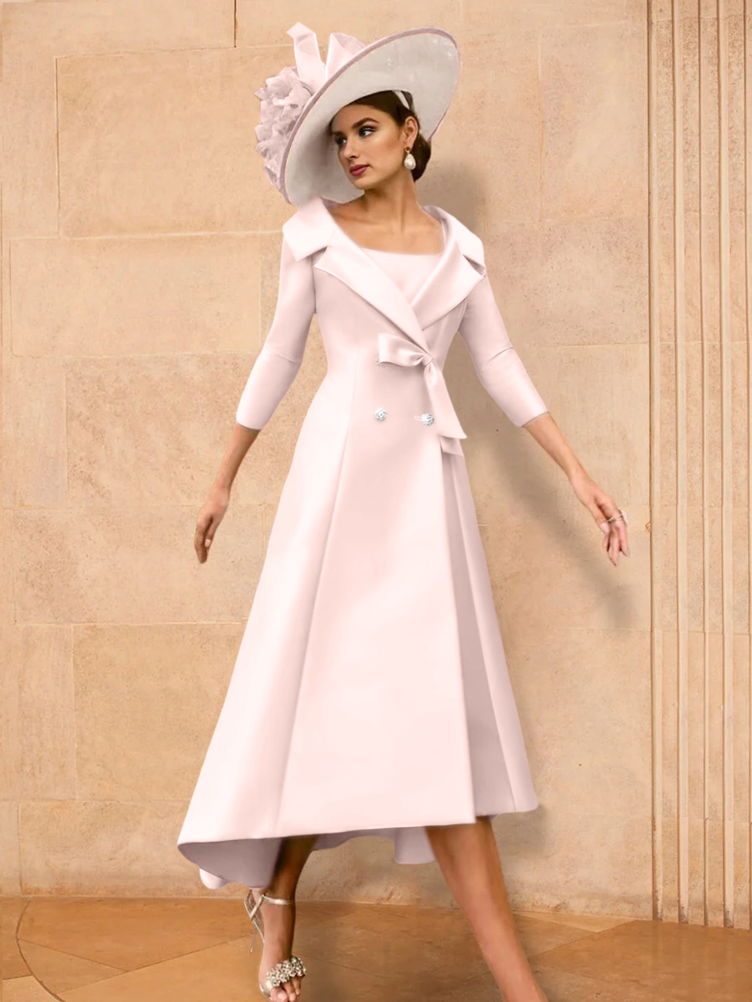 A-Line/Princess Long Sleeves Split Side Mother of the Bride Dresses with Belt Bowknot main image 0