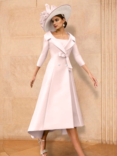 Dusty Pink Sleeveless Tea Length One Shoulder Column Mother of the Bride Dress
