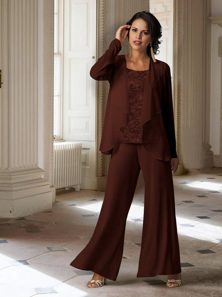 Chiffon Long Sleeves Mother of the Bride Pantsuits with Jacket