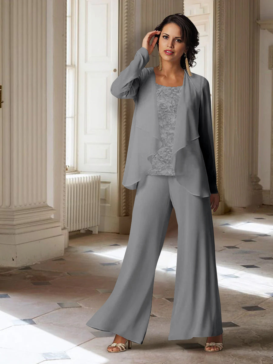 Chiffon Long Sleeves Mother of the Bride Pantsuits with Jacket