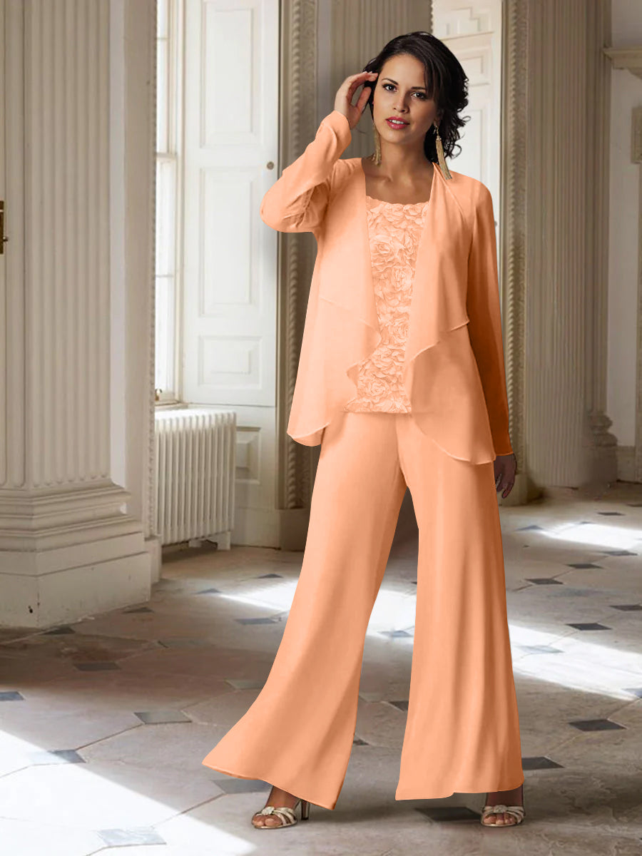 Chiffon Long Sleeves Mother of the Bride Pantsuits with Jacket - Mondressy Chiffon Long Sleeves Mother of the Bride Pantsuits with Jacket - Mondressy