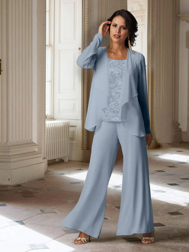 Chiffon Long Sleeves Mother of the Bride Pantsuits with Jacket