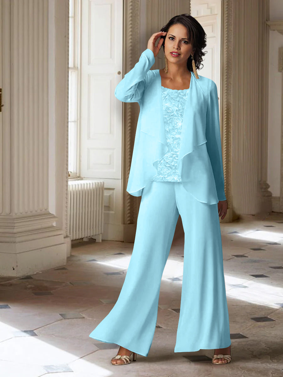 Chiffon Long Sleeves Mother of the Bride Pantsuits with Jacket