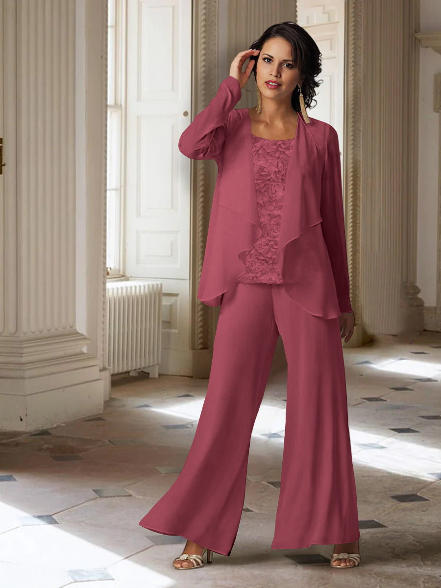 Chiffon Long Sleeves Mother of the Bride Pantsuits with Jacket