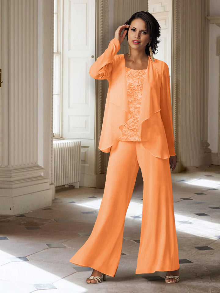 Chiffon Long Sleeves Mother of the Bride Pantsuits with Jacket