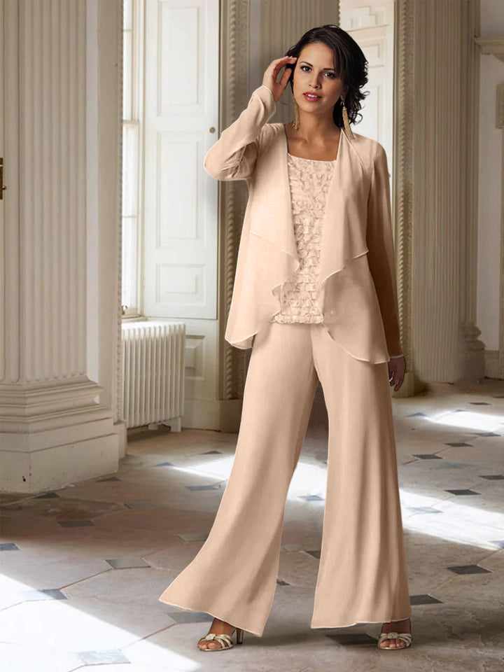 Chiffon Long Sleeves Mother of the Bride Pantsuits with Jacket
