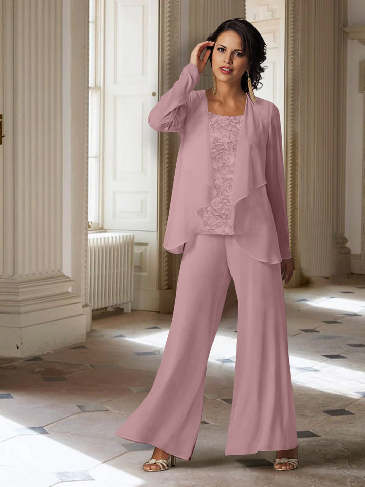 Chiffon Long Sleeves Mother of the Bride Pantsuits with Jacket