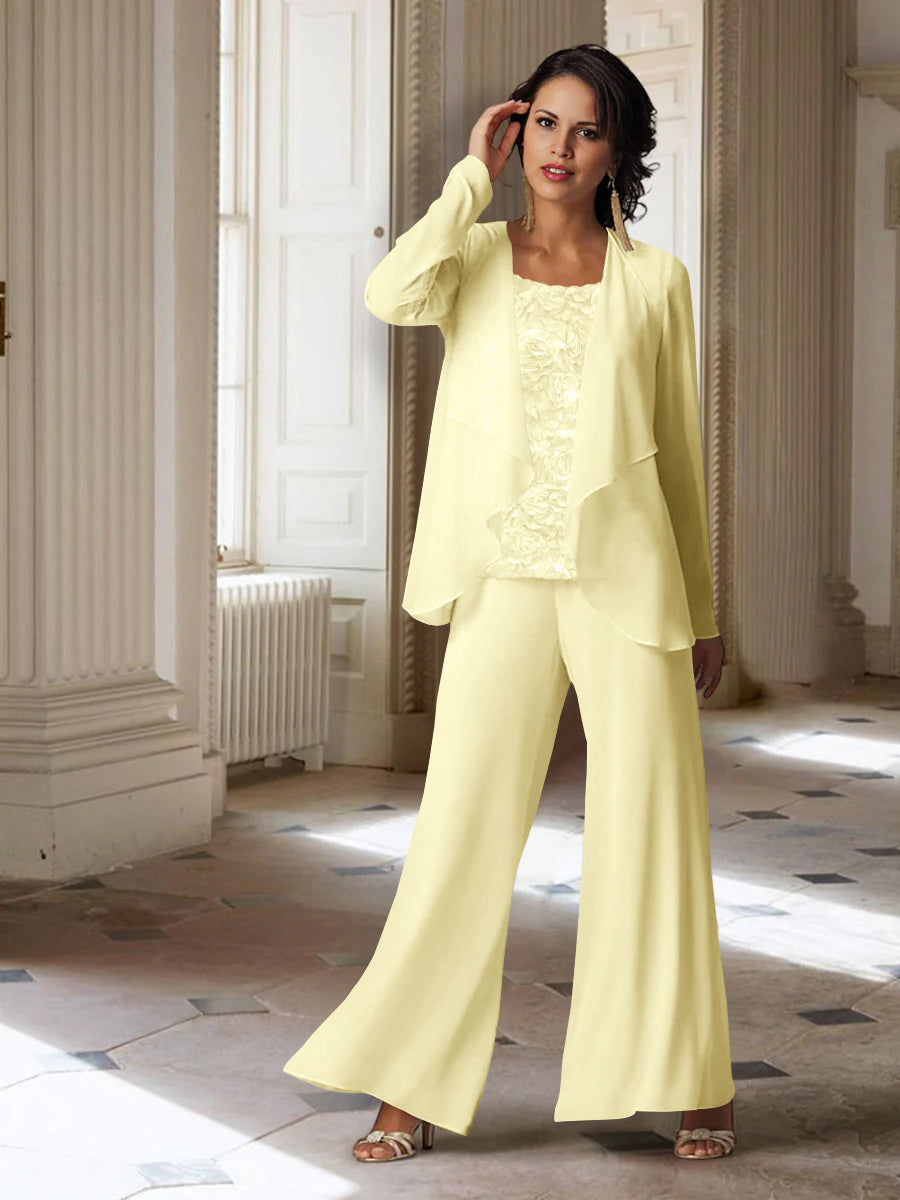 Chiffon Long Sleeves Mother of the Bride Pantsuits with Jacket