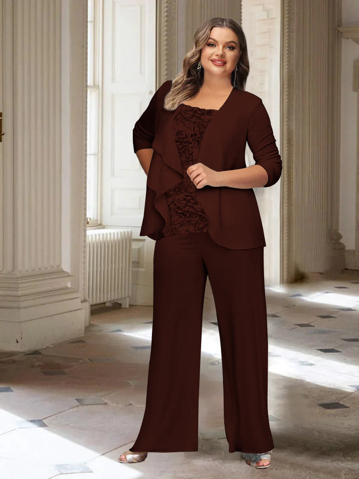 Chiffon Long Sleeves Plus Size Mother of the Bride Pantsuits with Jacket