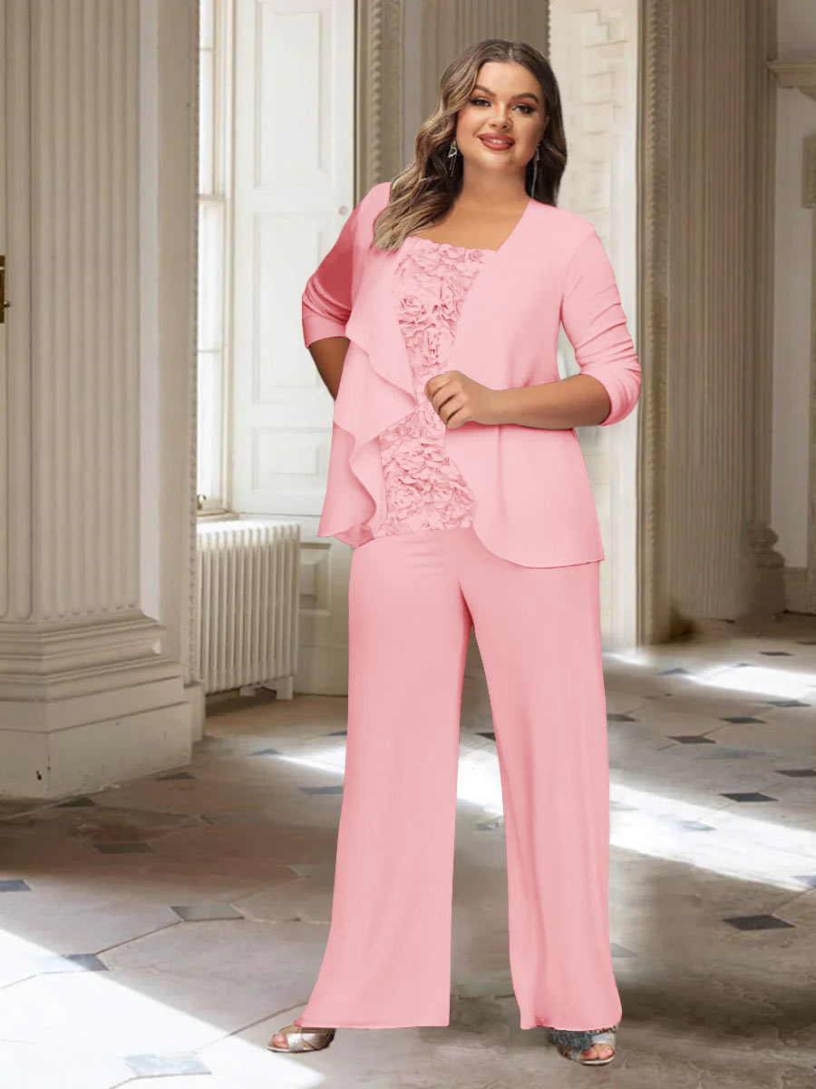 Chiffon Long Sleeves Plus Size Mother of the Bride Pantsuits with Jacket