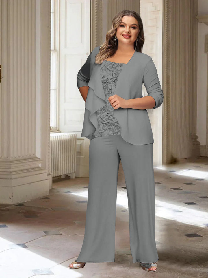 Chiffon Long Sleeves Plus Size Mother of the Bride Pantsuits with Jacket