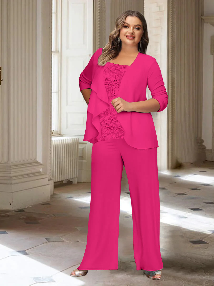 Chiffon Long Sleeves Plus Size Mother of the Bride Pantsuits with Jacket