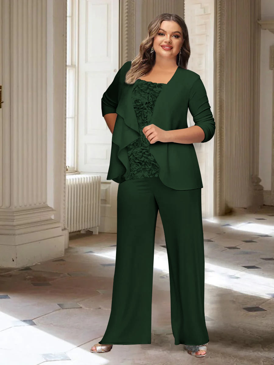 Chiffon Long Sleeves Plus Size Mother of the Bride Pantsuits with Jacket