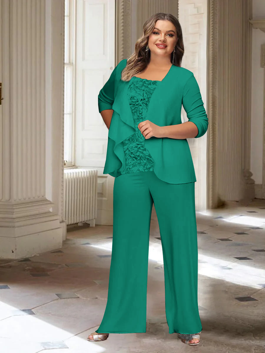 Chiffon Long Sleeves Plus Size Mother of the Bride Pantsuits with Jacket