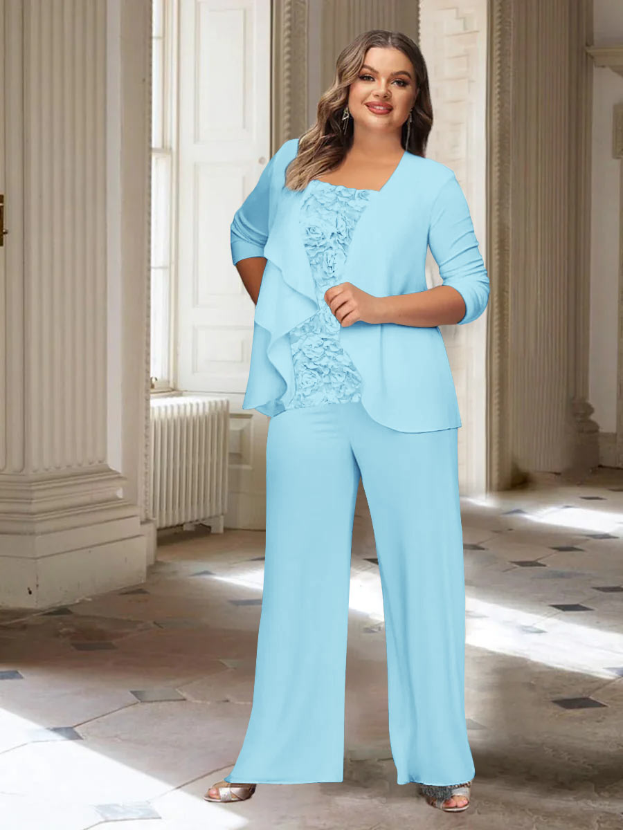 Chiffon Long Sleeves Plus Size Mother of the Bride Pantsuits with Jacket