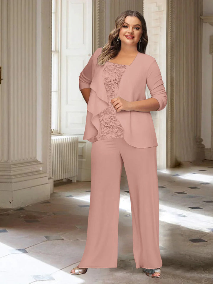 Chiffon Long Sleeves Plus Size Mother of the Bride Pantsuits with Jacket