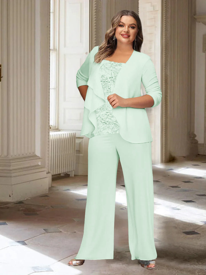 Chiffon Long Sleeves Plus Size Mother of the Bride Pantsuits with Jacket