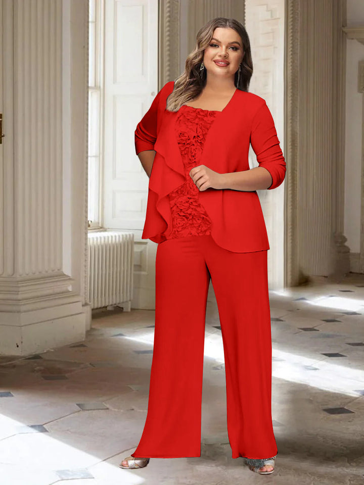 Chiffon Long Sleeves Plus Size Mother of the Bride Pantsuits with Jacket