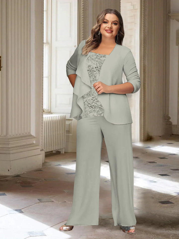 Chiffon Long Sleeves Plus Size Mother of the Bride Pantsuits with Jacket