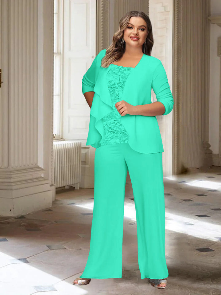 Chiffon Long Sleeves Plus Size Mother of the Bride Pantsuits with Jacket