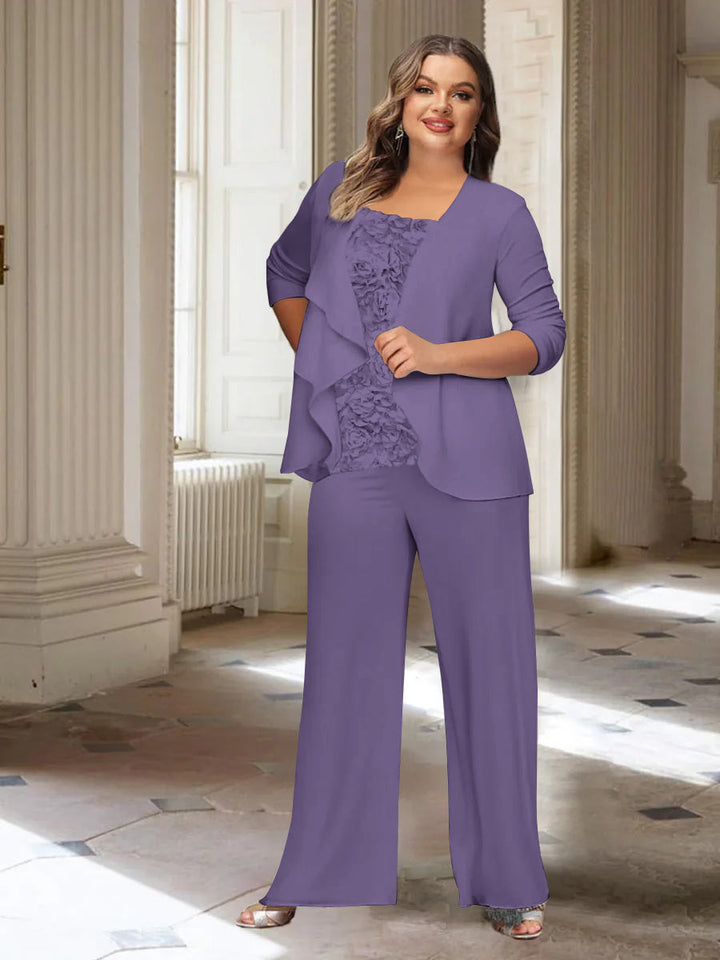 Chiffon Long Sleeves Plus Size Mother of the Bride Pantsuits with Jacket