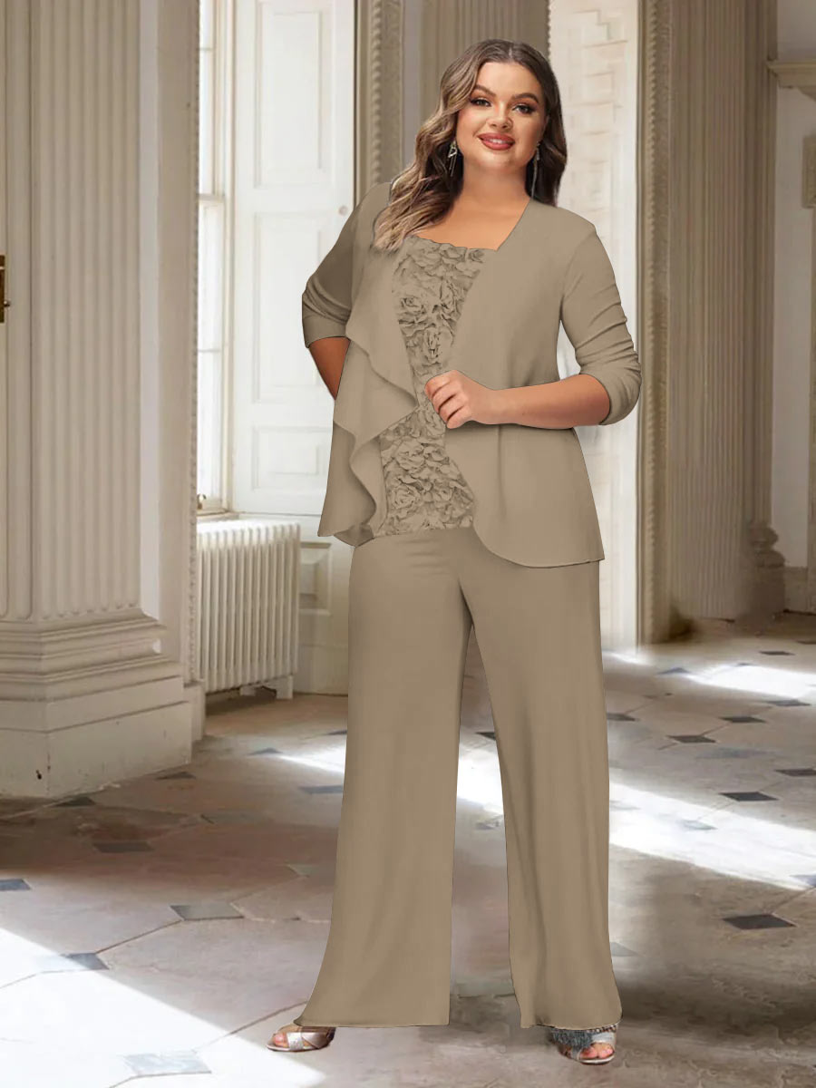 Chiffon Long Sleeves Plus Size Mother of the Bride Pantsuits with Jacket