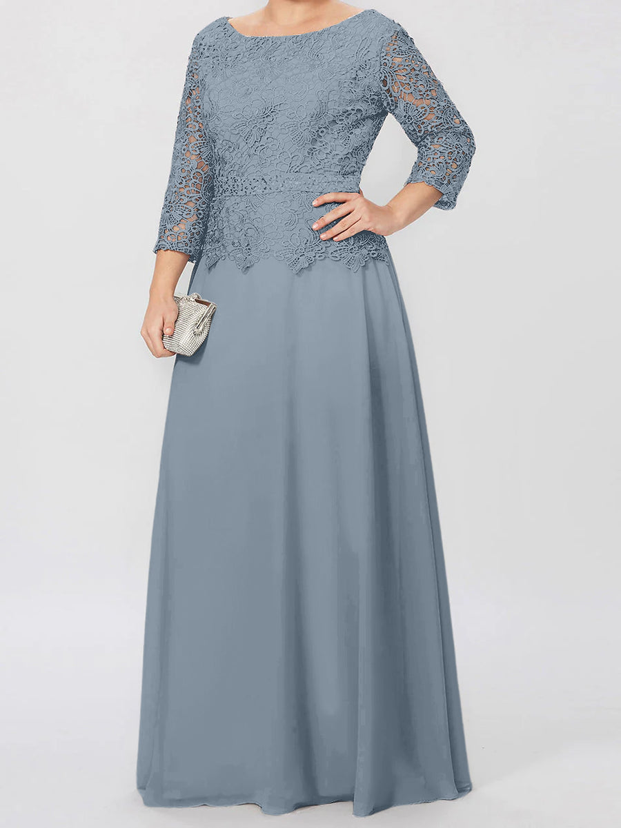 A-Line/Princess Round Neck 3/4 Length Sleeves Floor-Length Mother of the Bride Dresses with Applique & Sequins