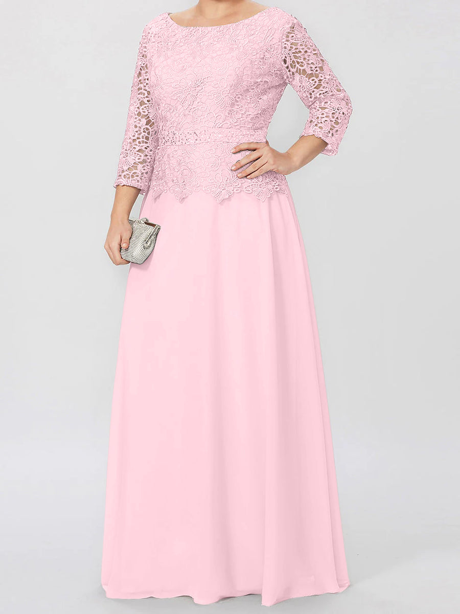 A-Line/Princess Round Neck 3/4 Length Sleeves Floor-Length Mother of the Bride Dresses with Applique & Sequins