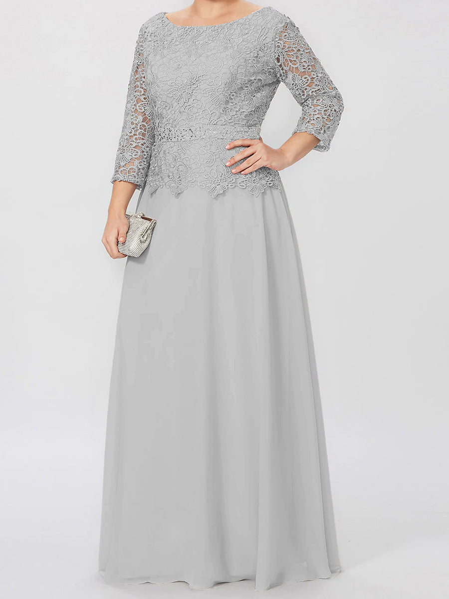 A-Line/Princess Round Neck 3/4 Length Sleeves Floor-Length Mother of the Bride Dresses with Applique & Sequins