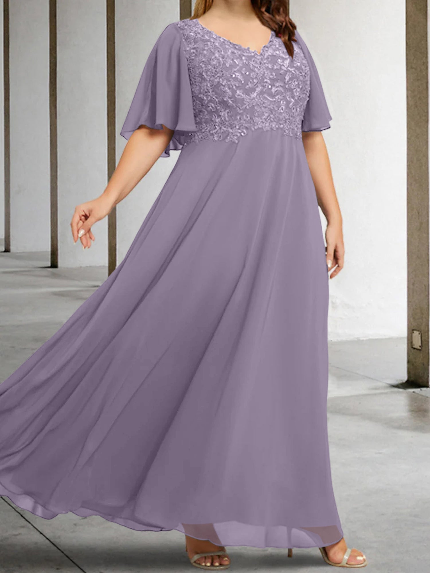 A-Line/Princess V-Neck Half Sleeves Ankle-Length Mother of the Bride Dresses with Appliques