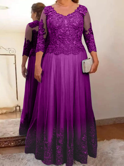 Sheath/Column Scoop Long Sleeves Knee-Length  Plus Size Mother of the Bride Dresses with Lace Beading Appliques main image 1