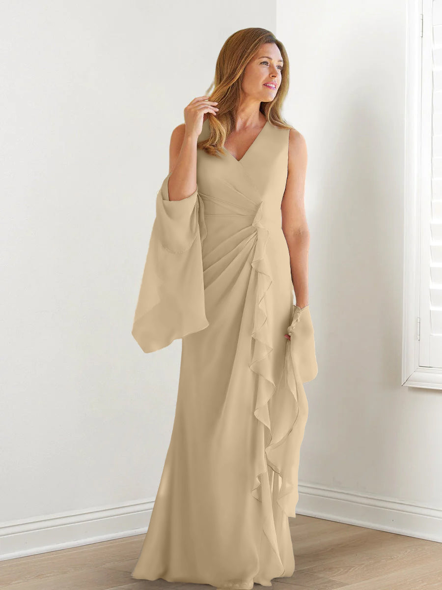 Sheath/Column V-Neck Sleeveless Floor-Length Mother of the Bride