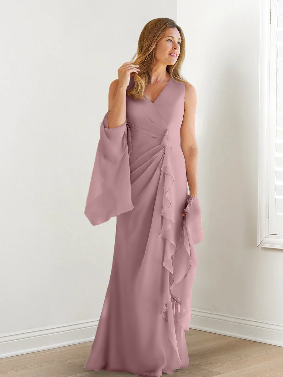 Sheath/Column V-Neck Sleeveless Mother of the Bride Dresses with Wraps