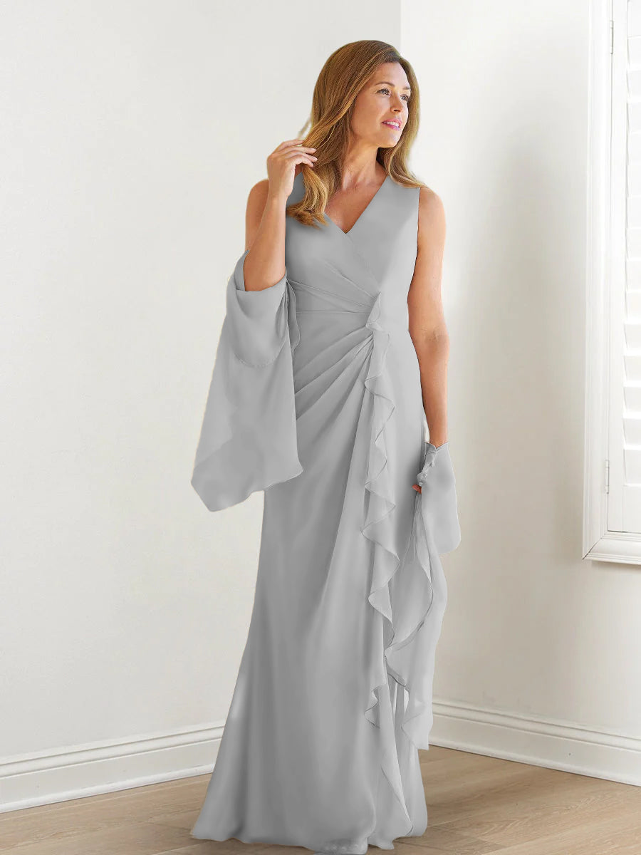 Sheath/Column V-Neck Sleeveless Mother of the Bride Dresses with Wraps