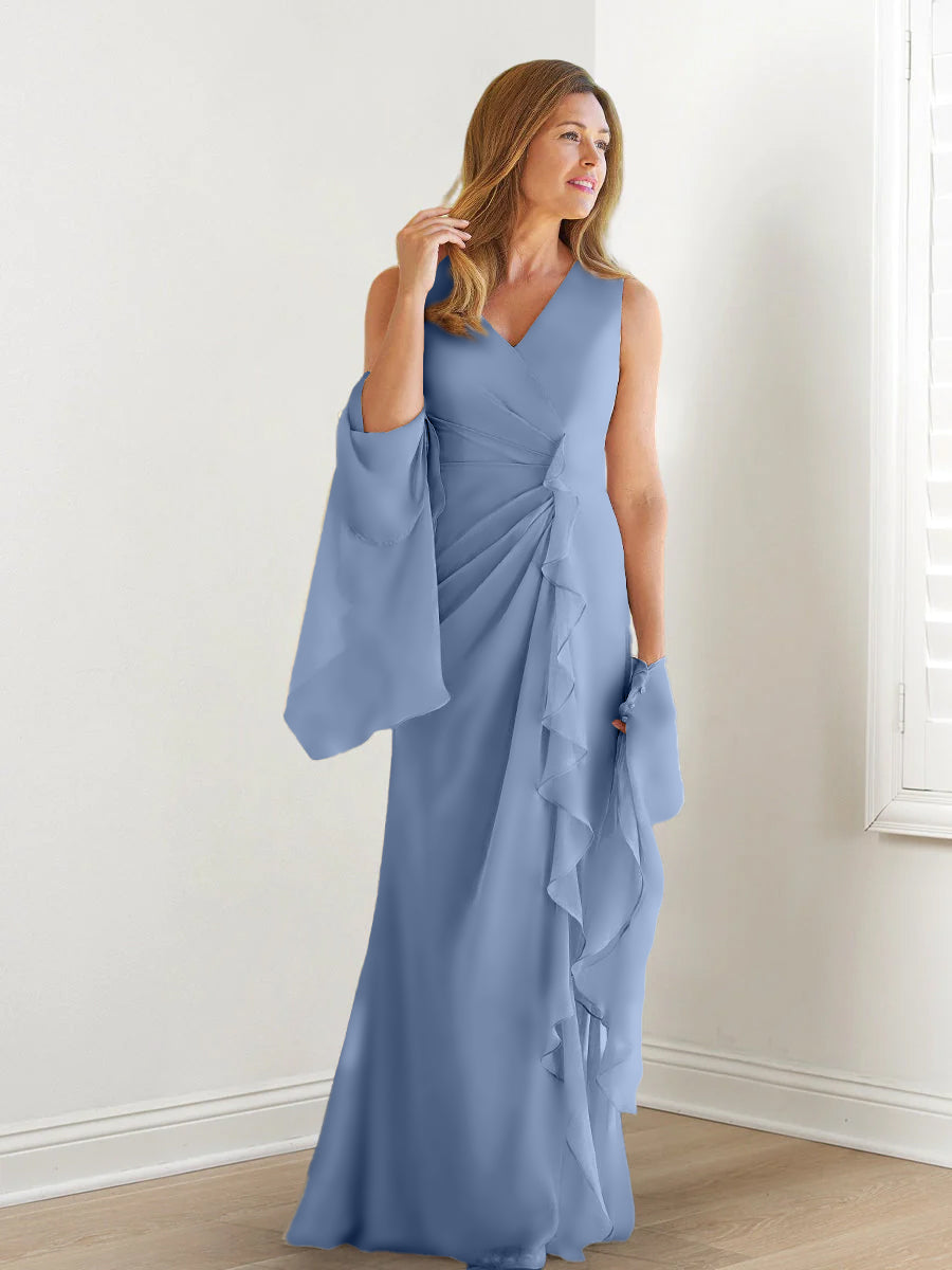 Sheath/Column V-Neck Sleeveless Mother of the Bride Dresses with Wraps
