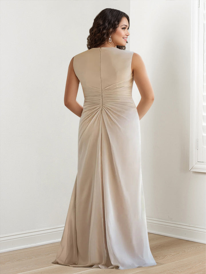 Sheath/Column V-Neck Sleeveless Floor-Length Mother of the Bride Dresses with Wraps & Ruffles