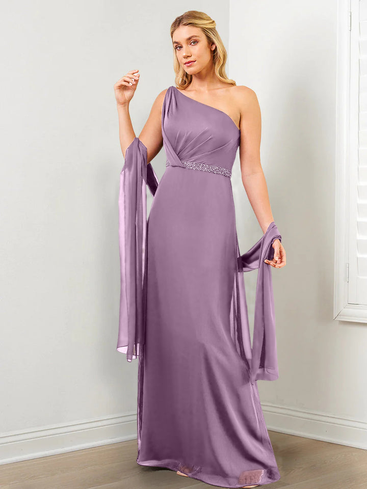 Sheath/Column One-Shoulder Mother of the Bride Dresses with Wraps & Beading