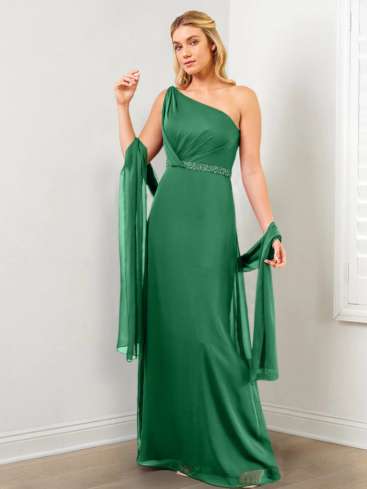 Sheath/Column One-Shoulder Mother of the Bride Dresses with Wraps & Beading