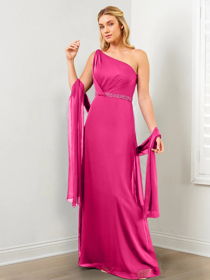 Sheath/Column One-Shoulder Mother of the Bride Dresses with Wraps & Beading