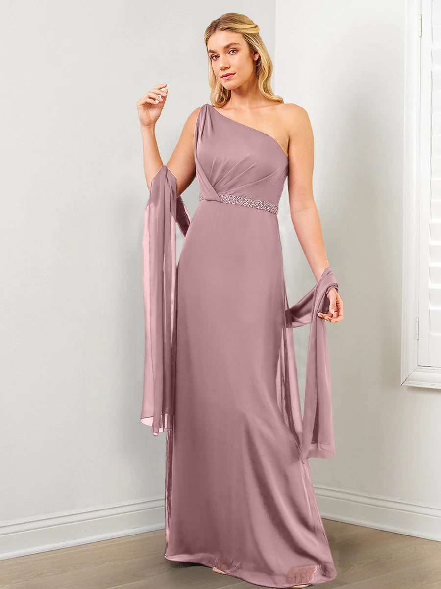 Sheath/Column One-Shoulder Mother of the Bride Dresses with Wraps & Beading