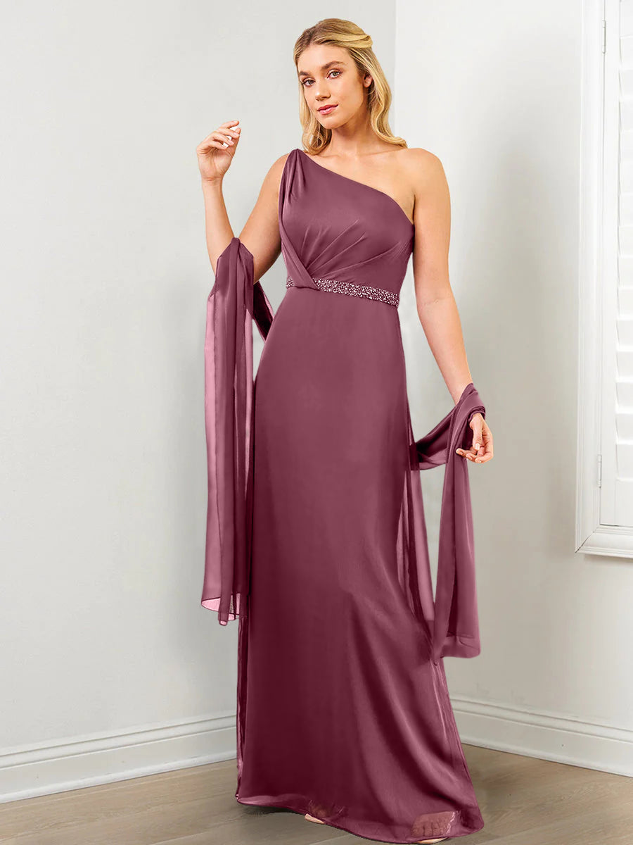 Sheath/Column One-Shoulder Mother of the Bride Dresses with Wraps & Beading