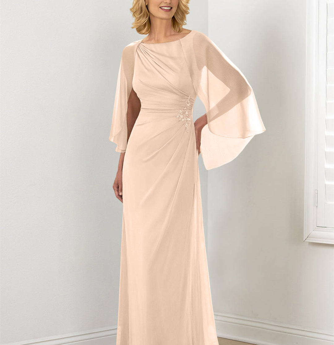 Sheath/Column Round Neck Mother of the Bride Dresses with Ruched