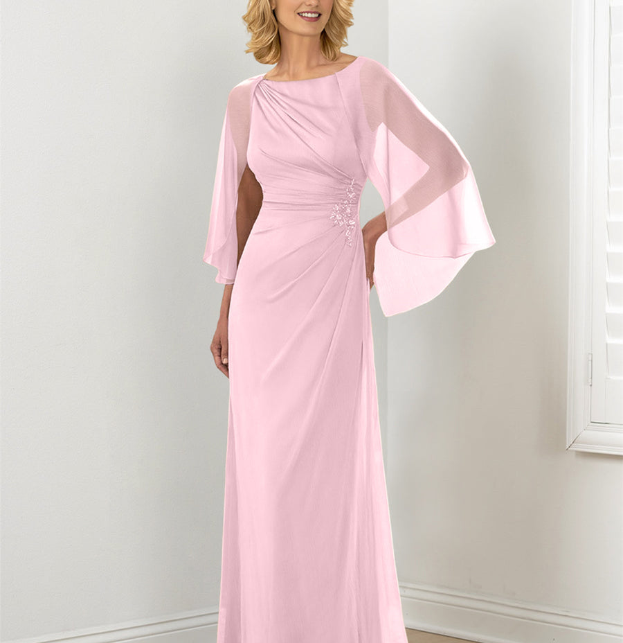 Sheath/Column Round Neck Mother of the Bride Dresses with Ruched