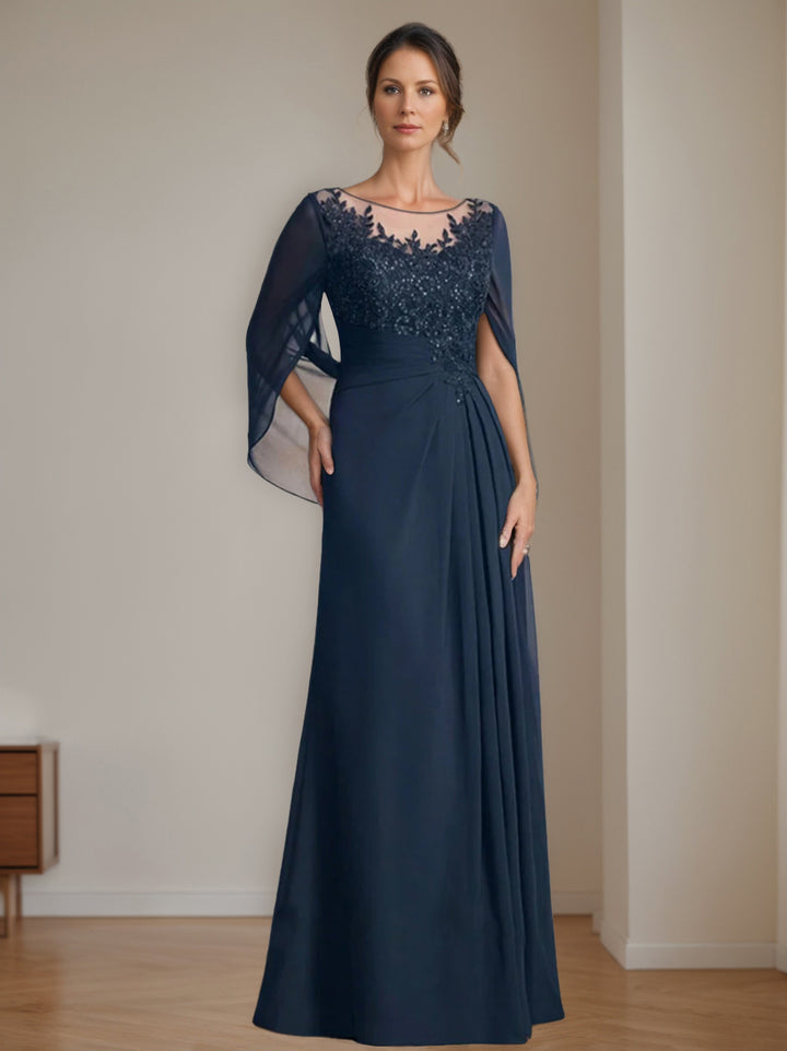 A-Line/Princess Scoop Floor-Length Mother of the Bride Dresses with Pleated & Sequins